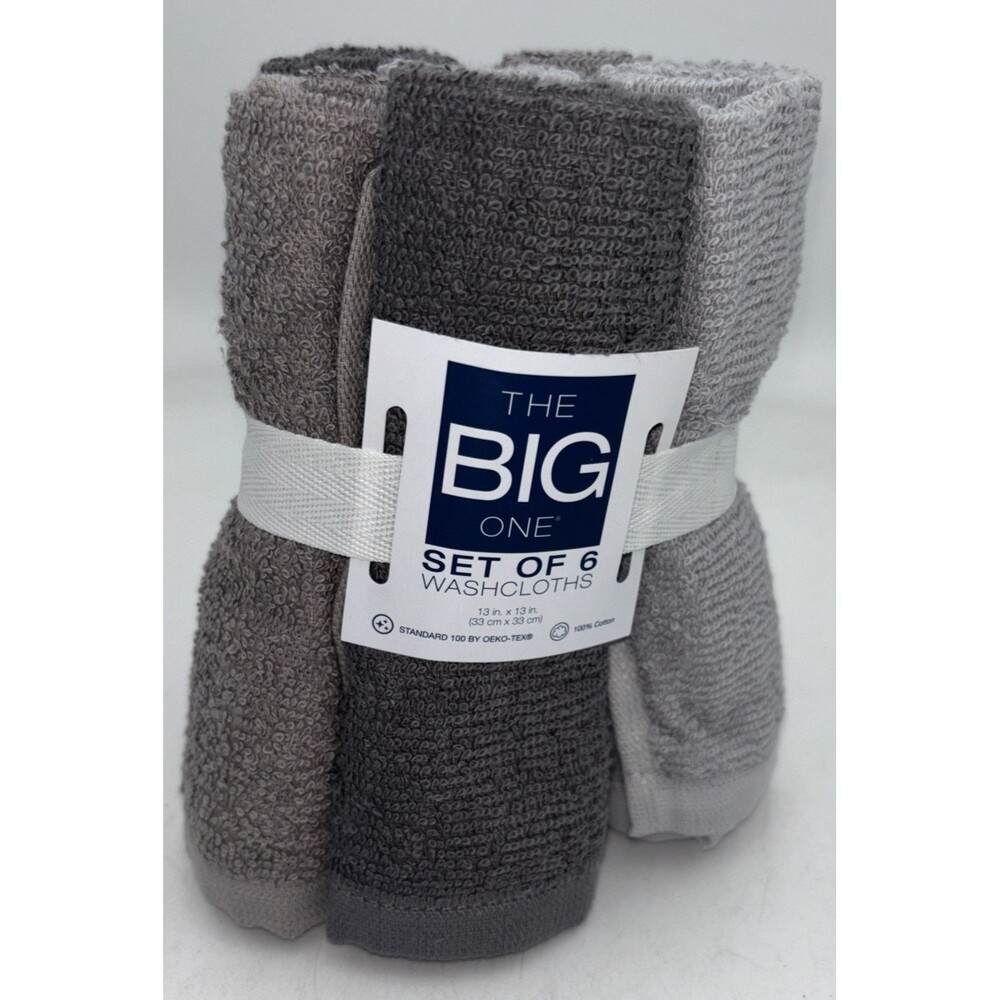 The Big One 6 Pack Soft Terry Cotton Wash Cloths Multi Color Grays Washcloths